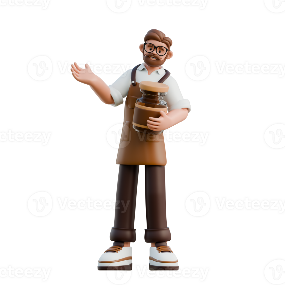 3D Barista Character Holding Jar png