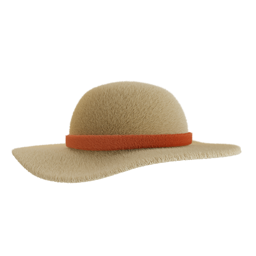 hat with a brown band and orange trim. The hat is tan and fuzzy png