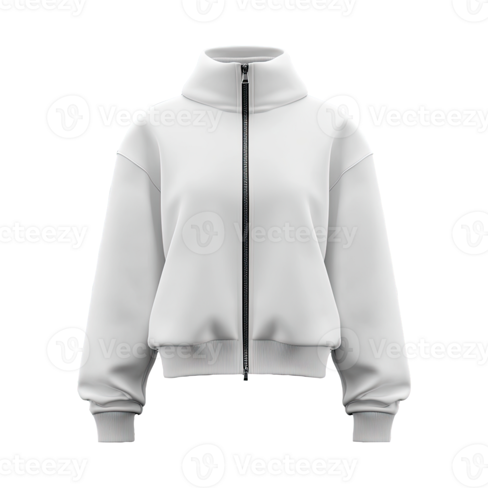 A white sweatshirt with a zipper on the front png