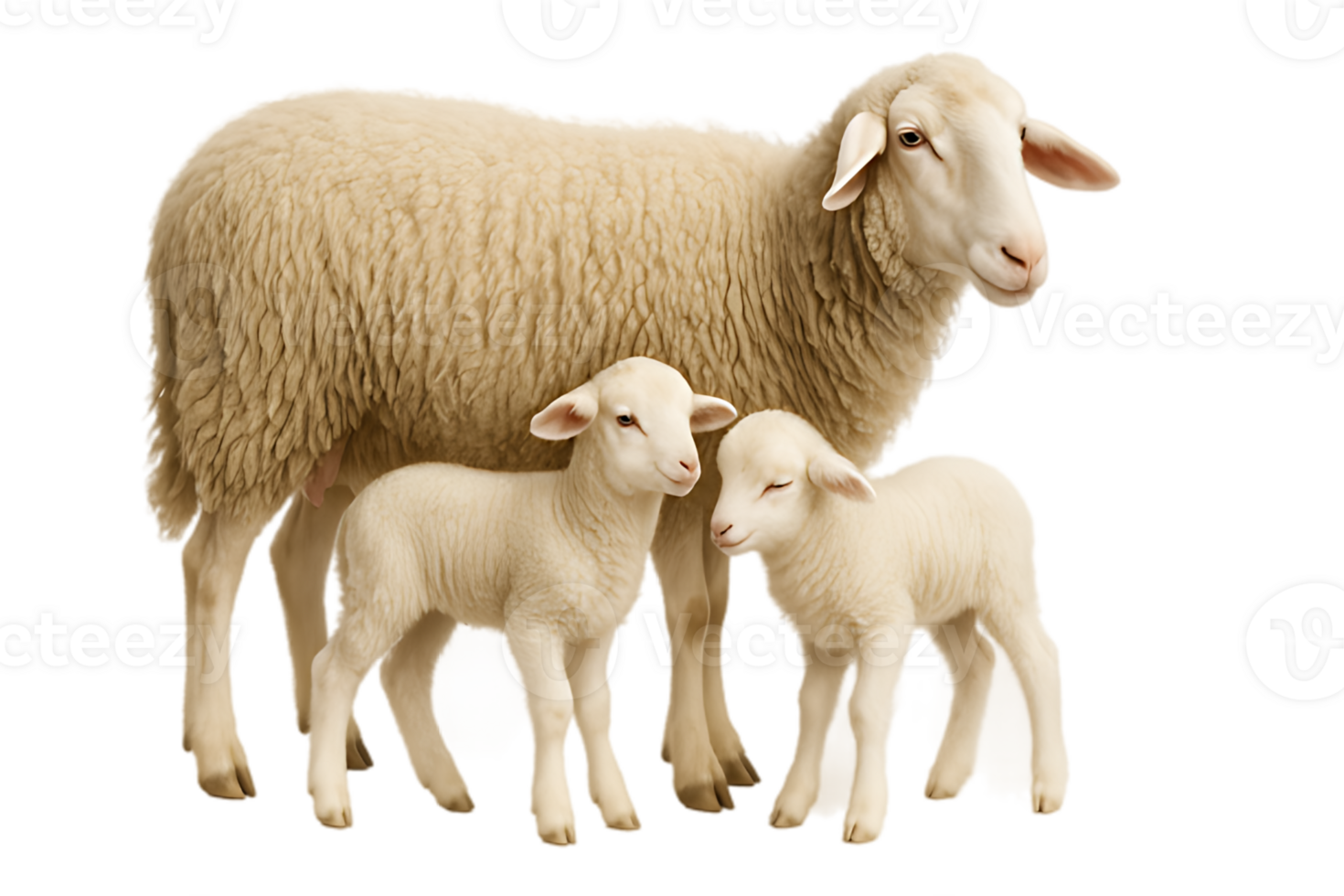 Ewe and Two Lambs Adorable Sheep Family Portrait png