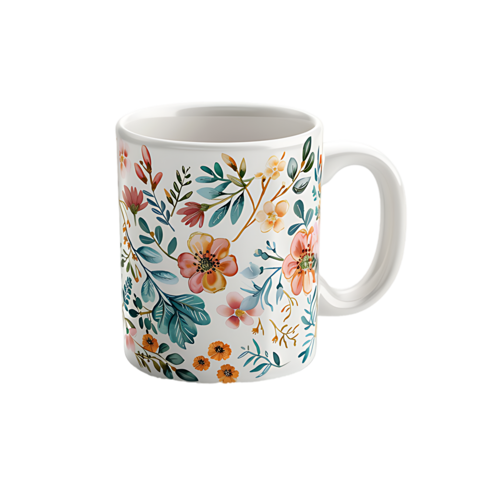 Elegant Ceramic Mug with Floral Pattern png