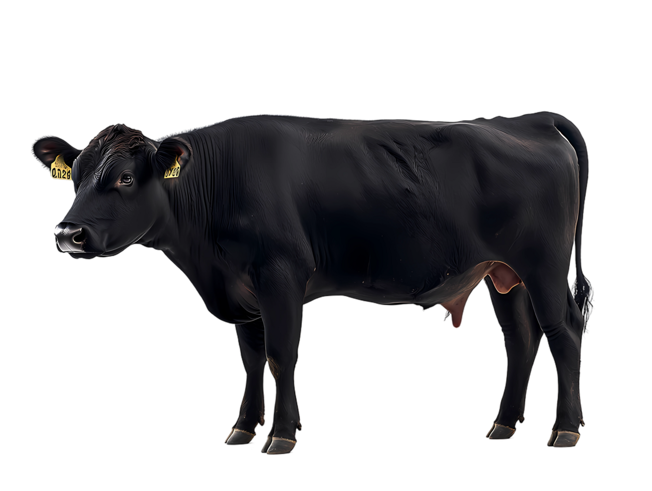 a black cow standing on a transparent background png
