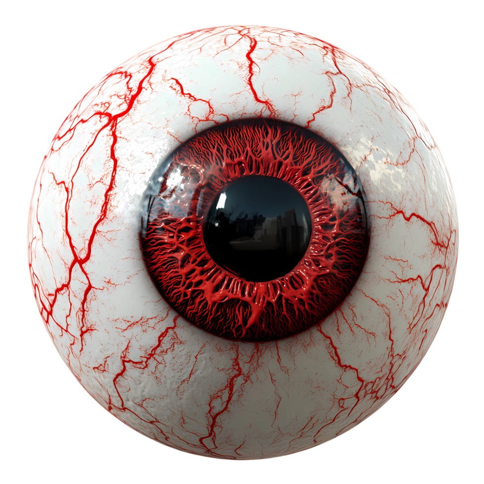 a creepy eye with red blood on it png