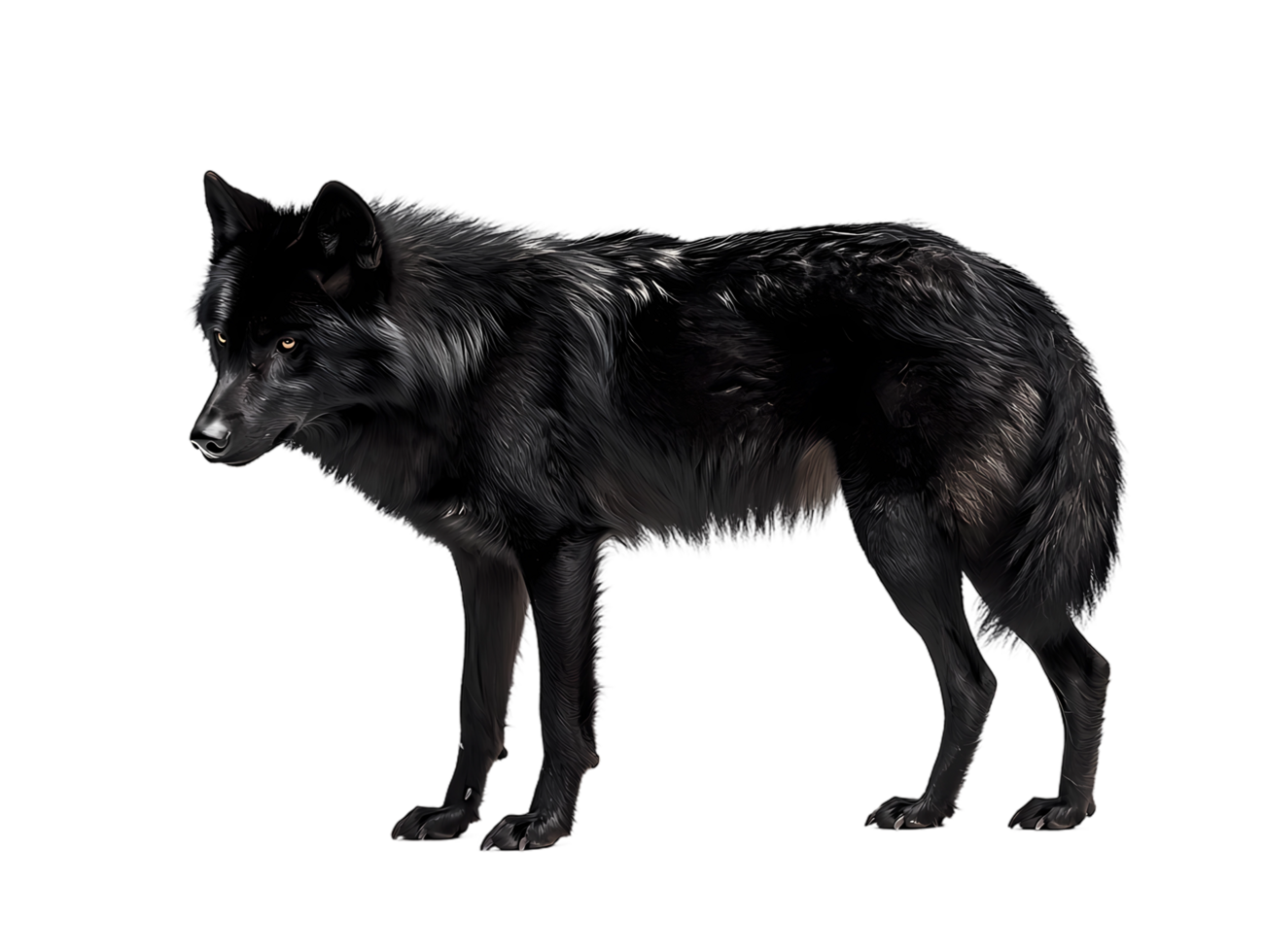 black wolf standing on a transparent background png