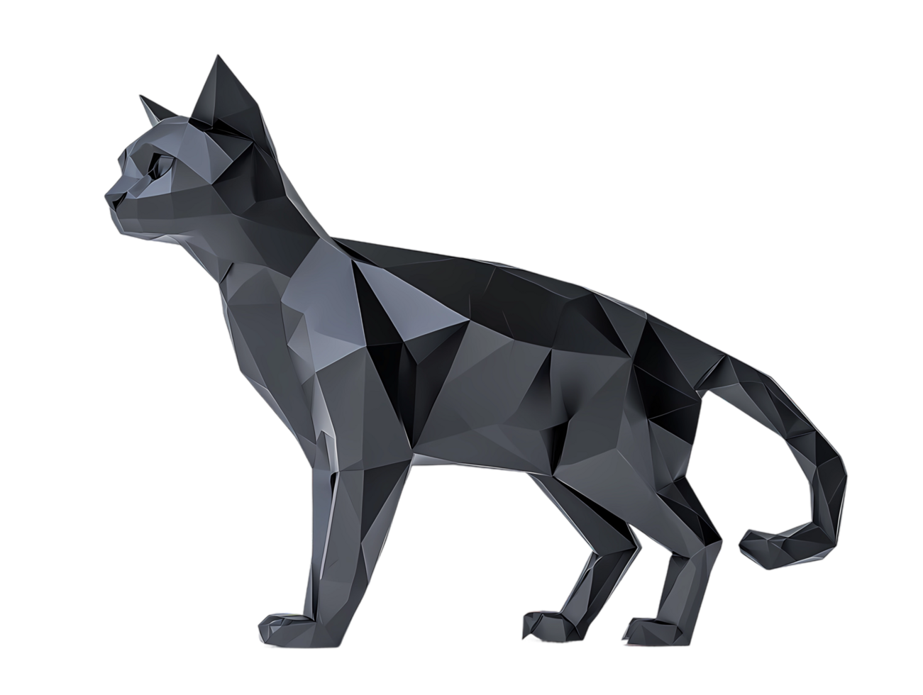 black cat polygonal illustration on transparent background png