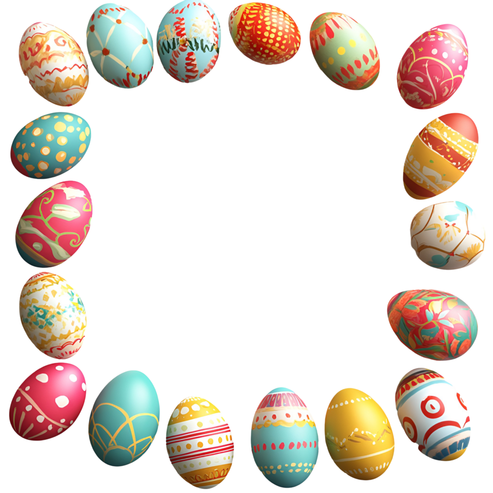 Vibrant Easter Frame Clipart with Festive Patterns and Egg Decorations Isolated on Transparent Background png