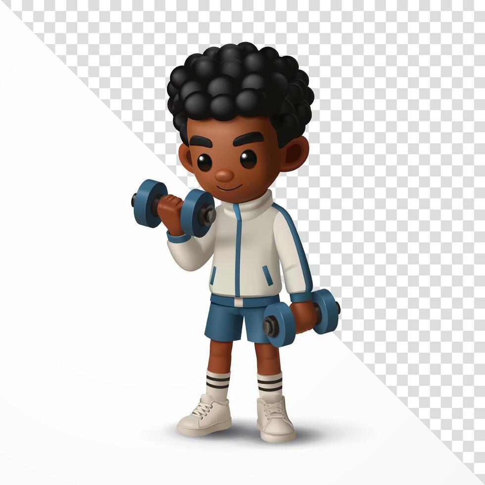 Boy doing dumbbell exercise, 3d. Suitable for education and sports vector