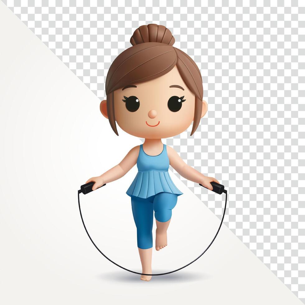 Sport woman doing skipping, 3d. Suitable for health vector