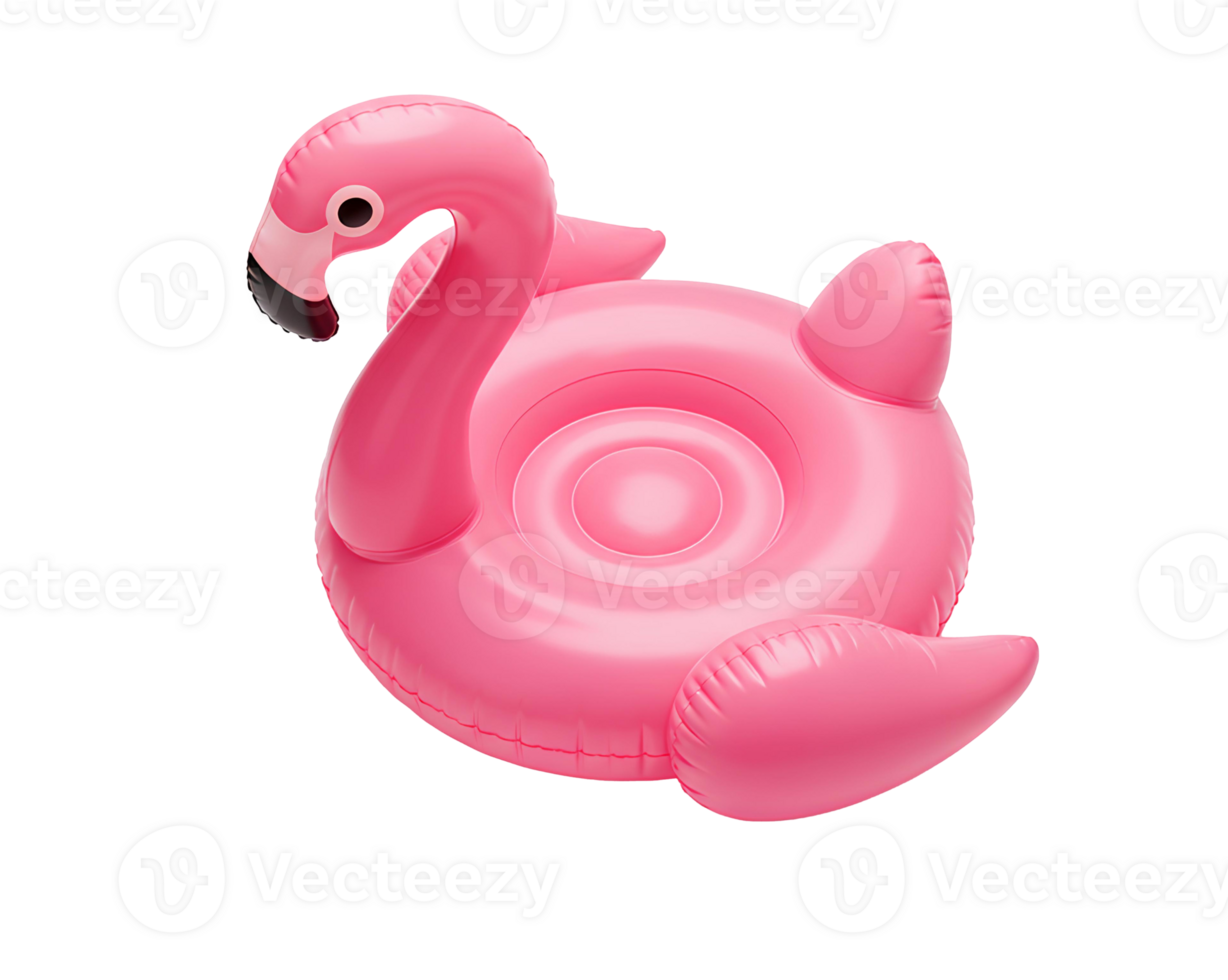 Inflatable pink flamingo float top view on transparent background for tropical vacation concepts png