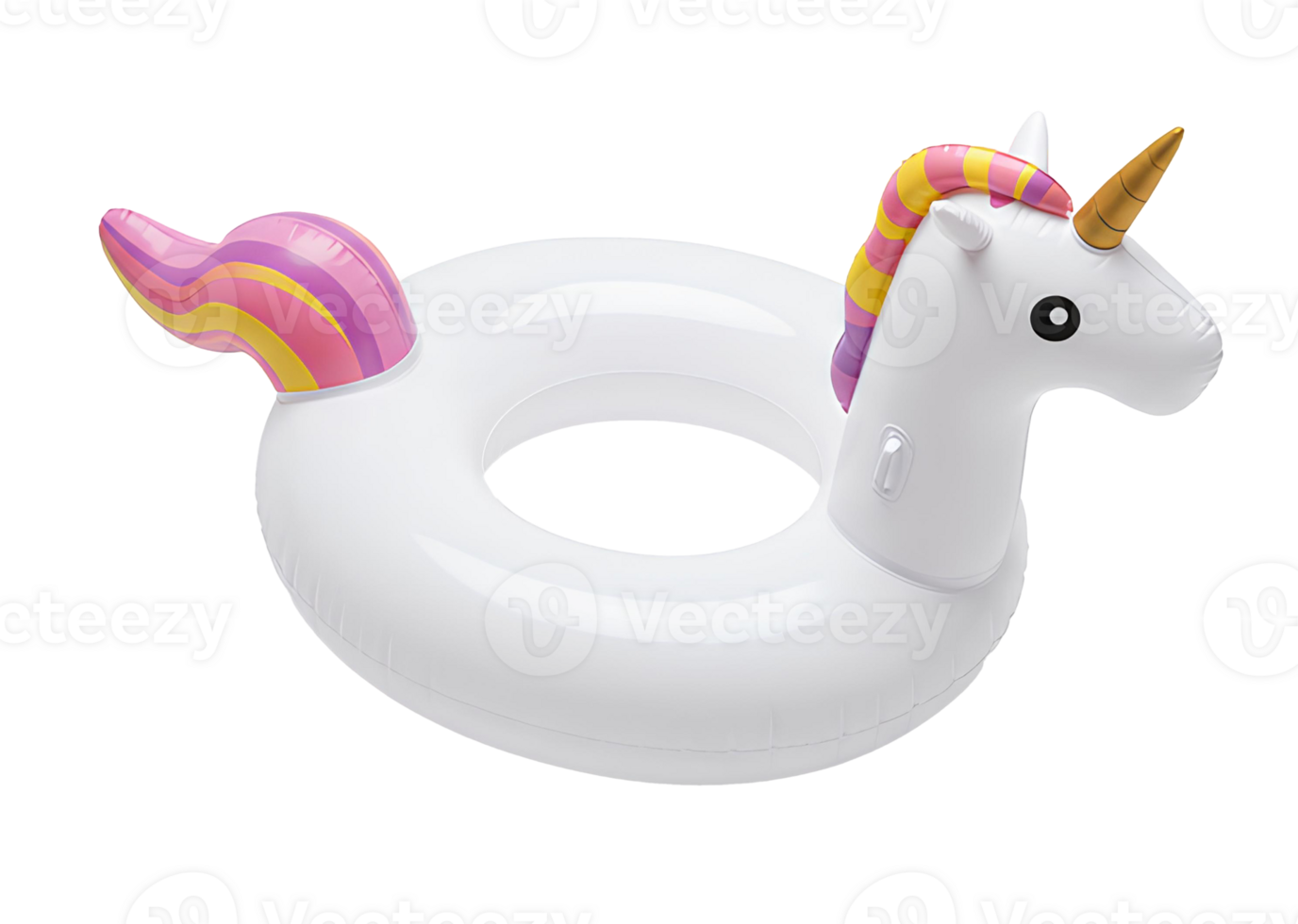 Magical unicorn-shaped inflatable pool float top view on transparent background for kids and adult summer designs png