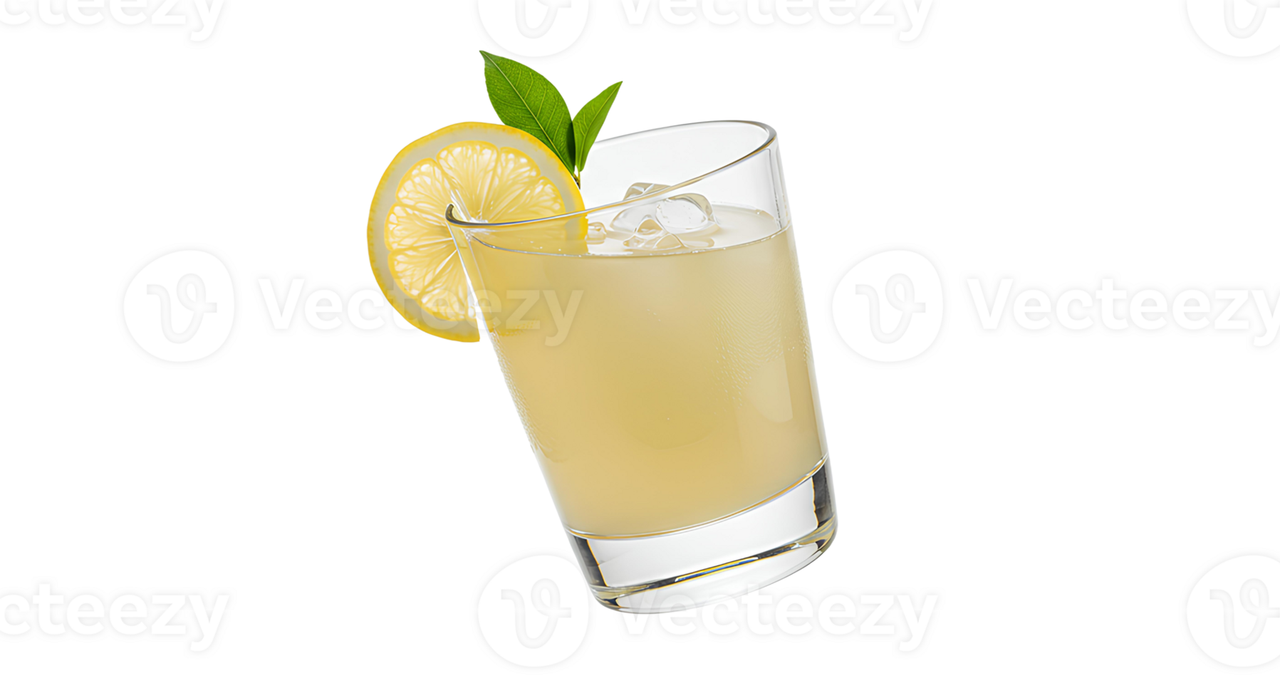 glass of lemonade . Simple glass of refreshing lemonade drink with lemon slice and a leaf isolated. Lemonade drink in glass as refreshment during summer time png