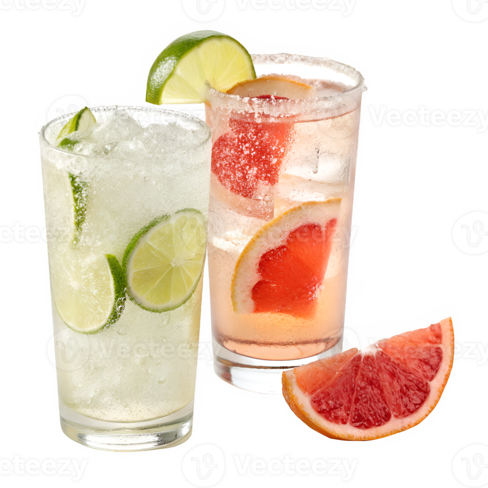 Two glasses of water with a grapefruit slice and lime png