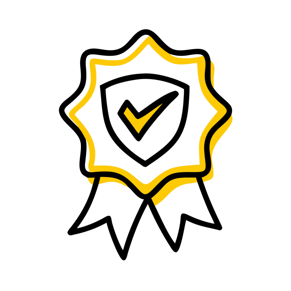 The badge is a yellow star with a check mark png