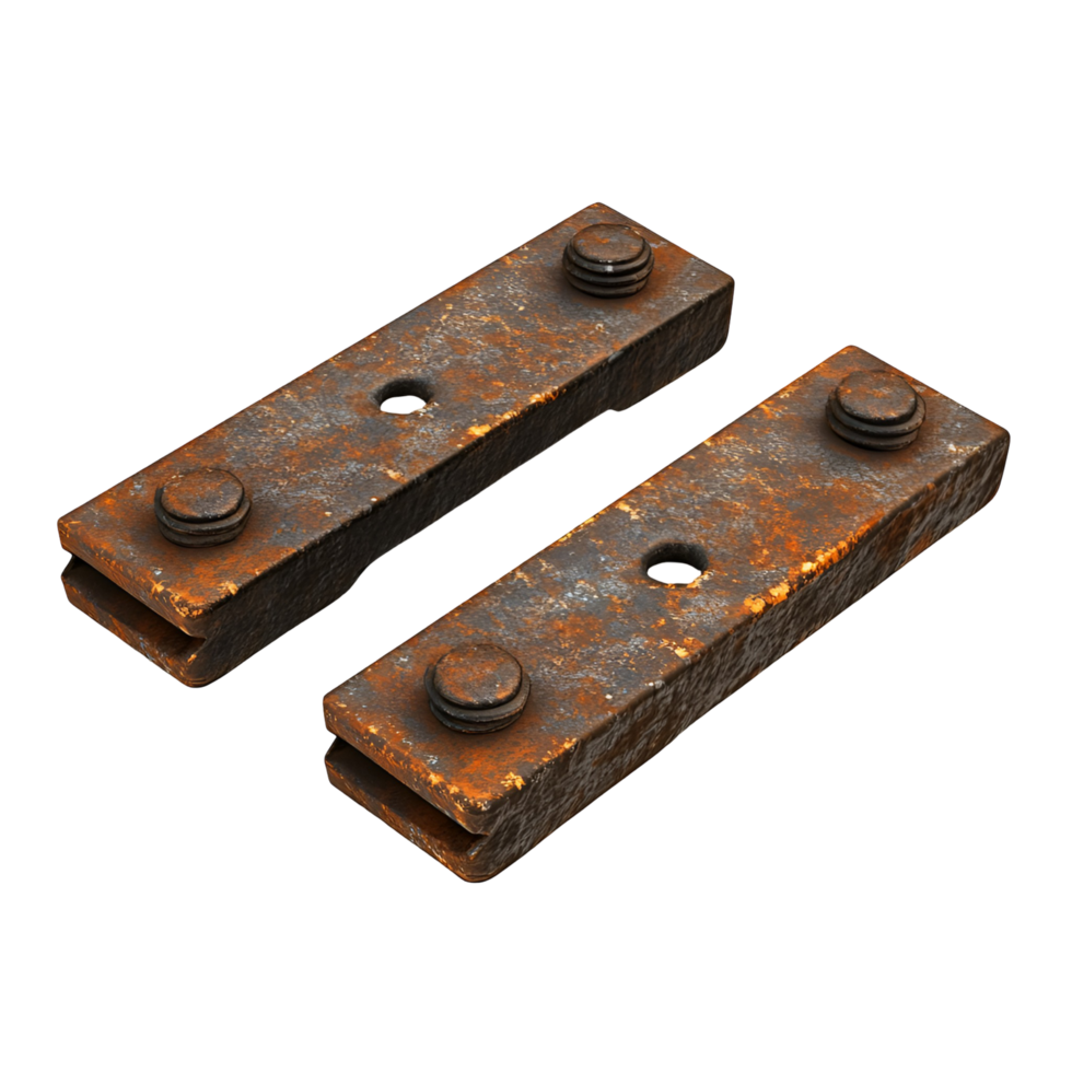 Two rusty metal pieces with screws on them png