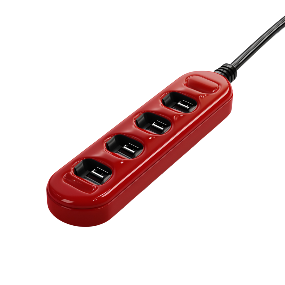 A red usb charger with four ports on it png