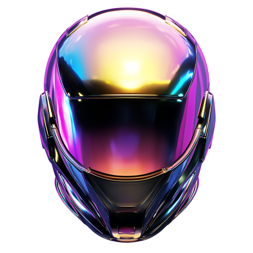 A helmet with a rainbow colored reflection png