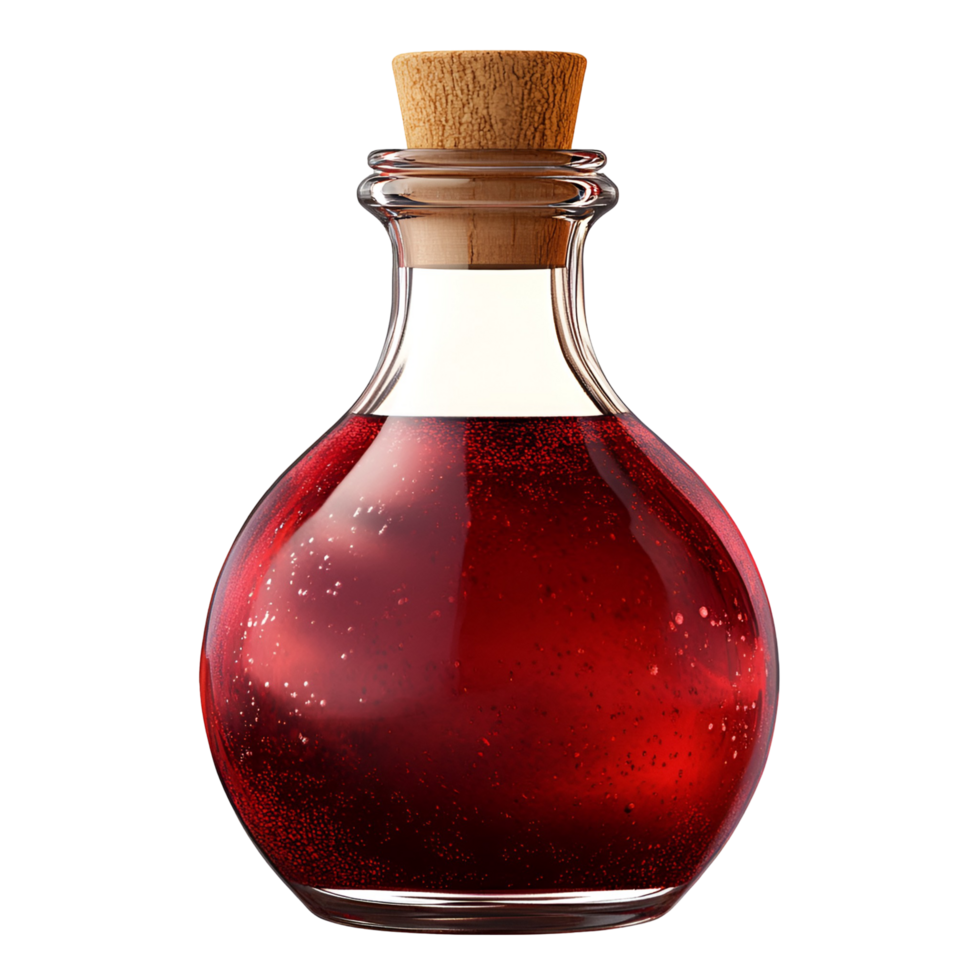 A bottle of red liquid with wooden lid png