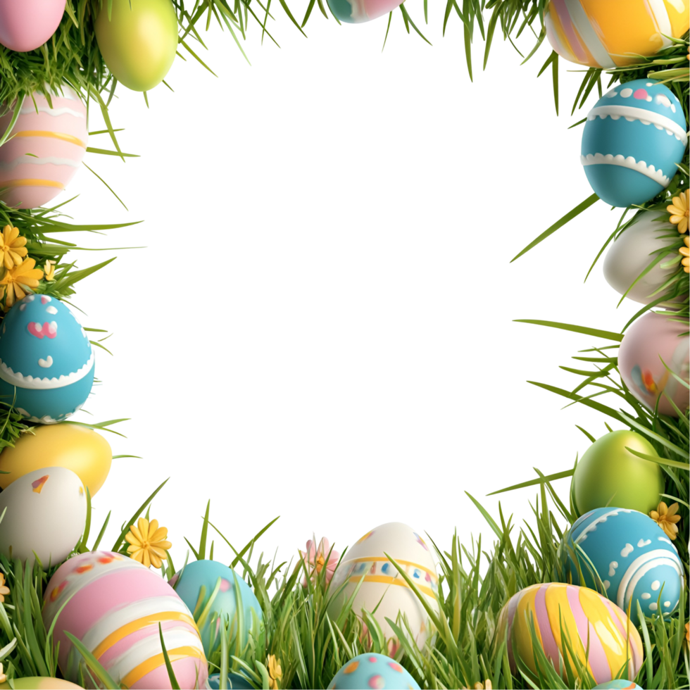 Easter egg frame with grass and flower png