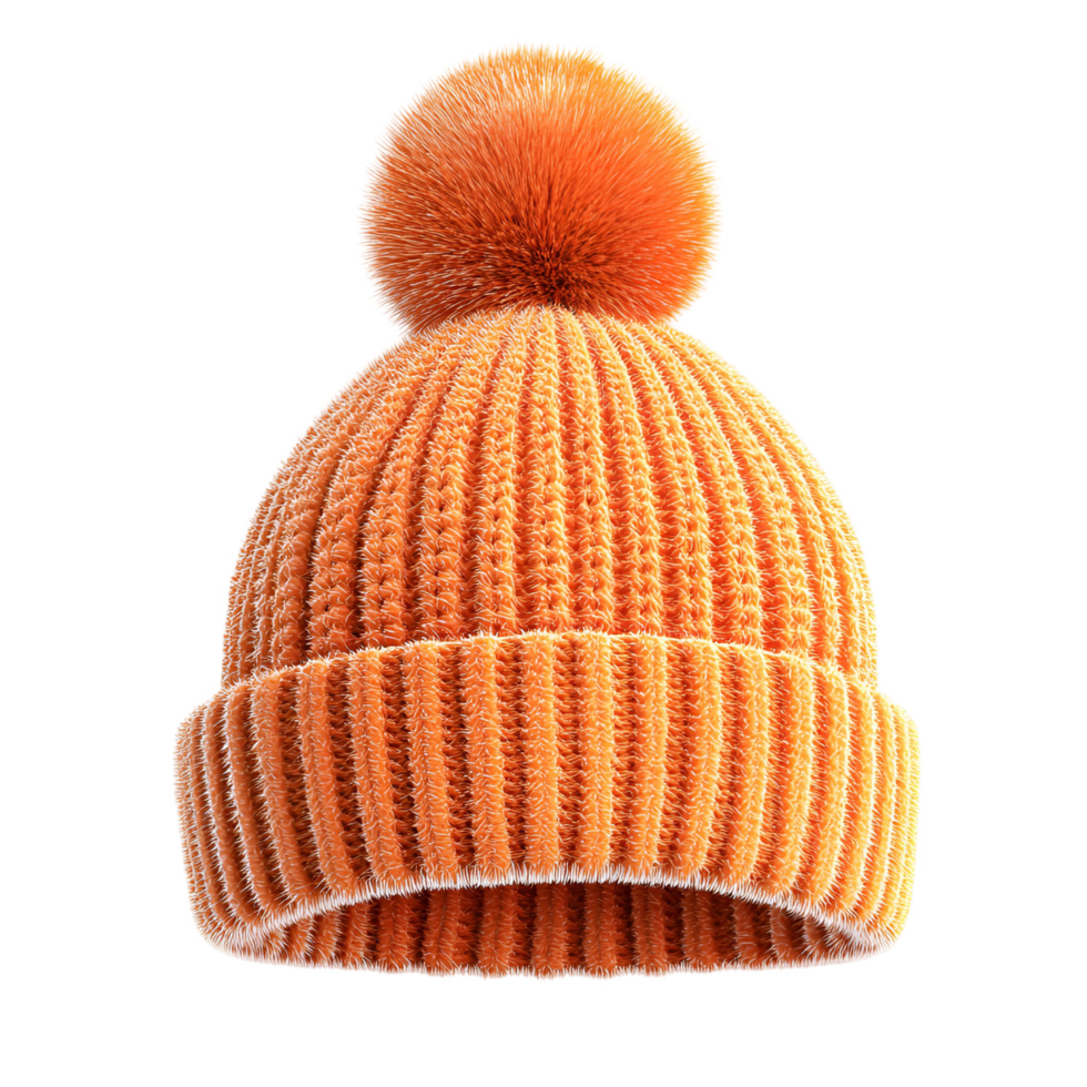 An orange knit hat with a pom pom on it png