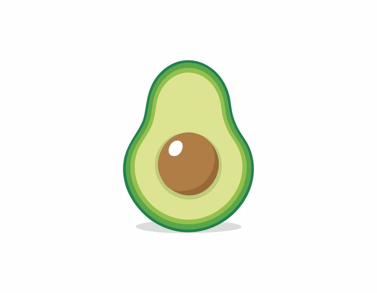 A clean illustration of a sliced avocado half with a visible brown seed and green outer skin, ideal for healthy food, nutrition, and plant-based themes. vector