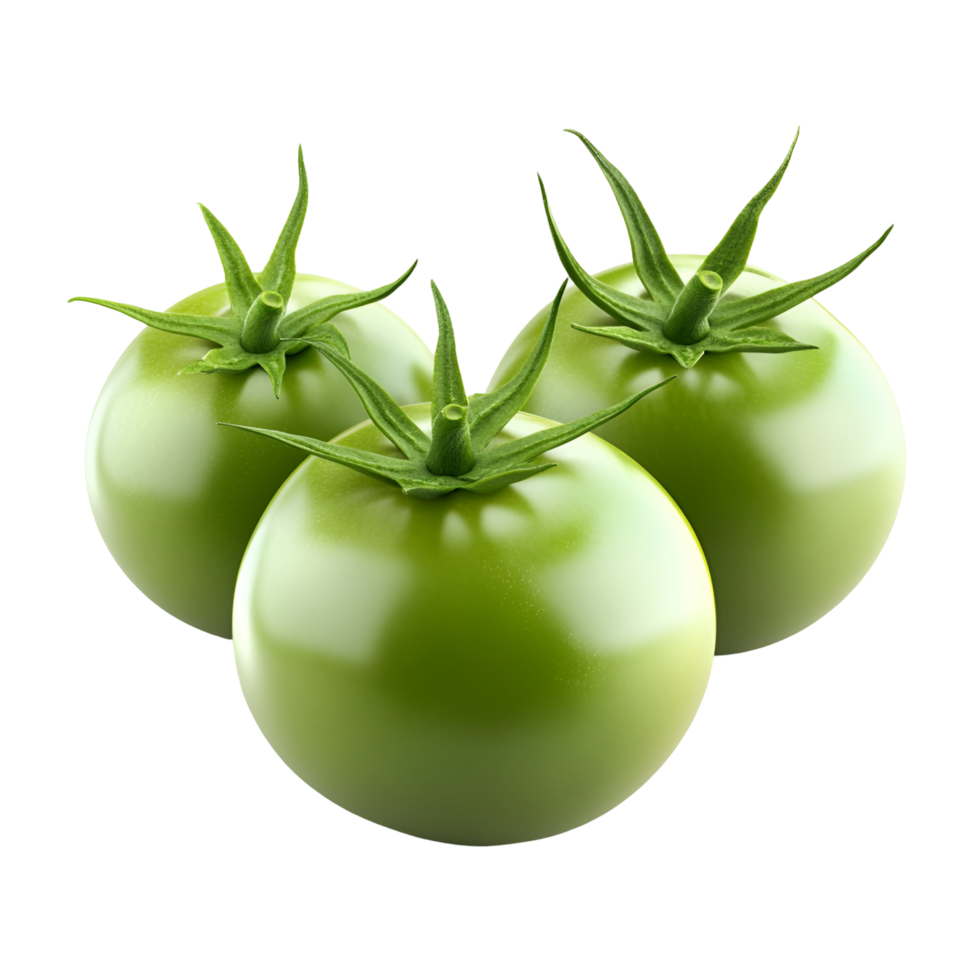 Three green tomatoes on png