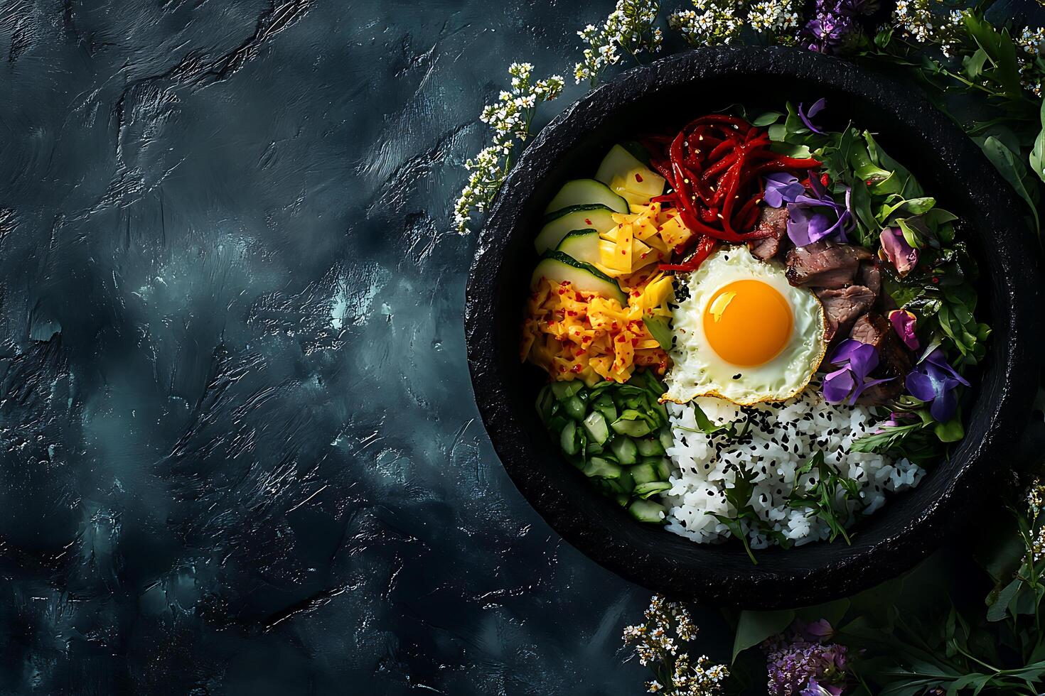 Traditional Korean Bibimbap in Stone Bowl photo