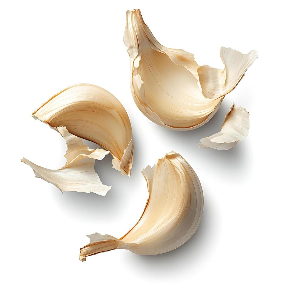 Garlic Cloves top view Isolated on White Background photo