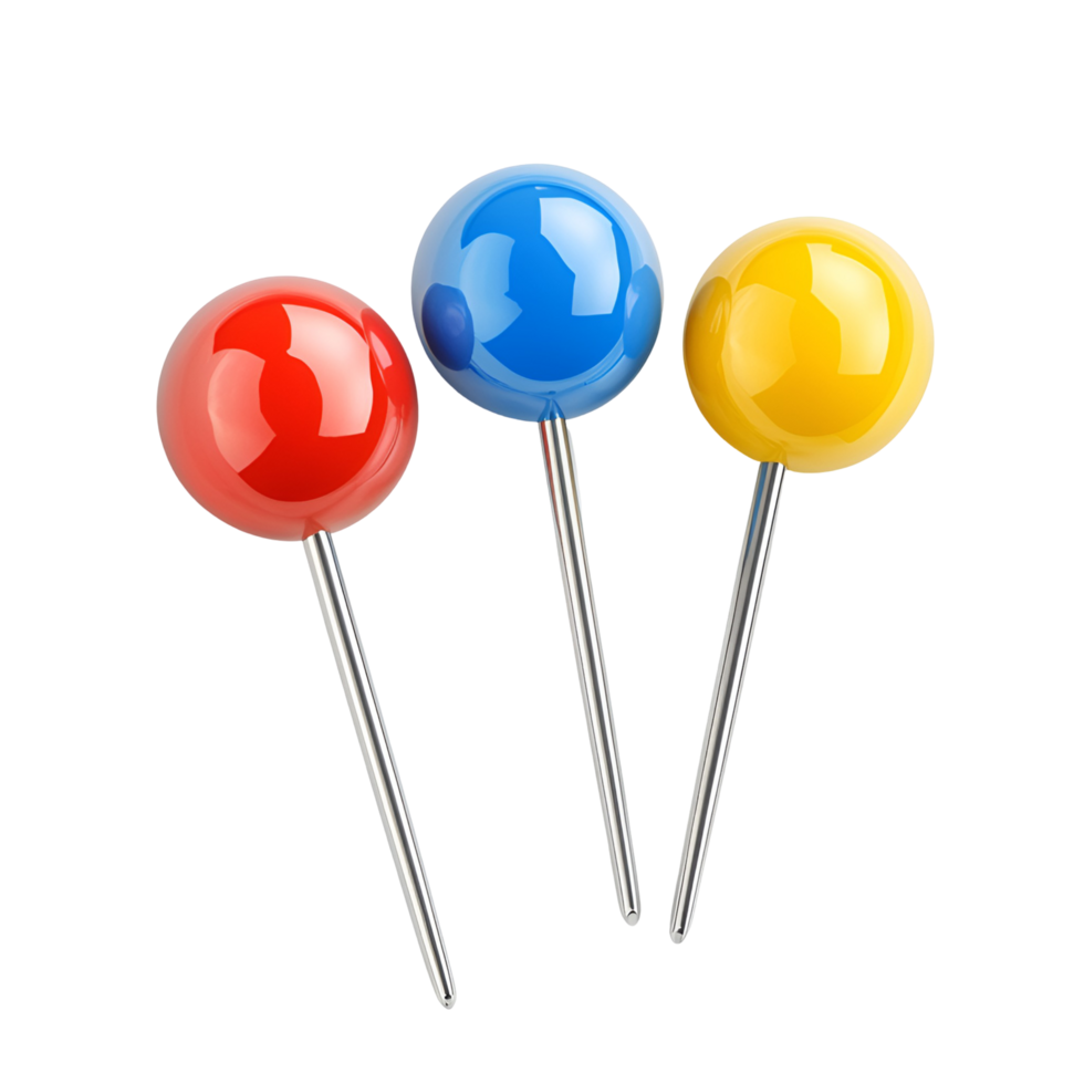 Three colored push pins png