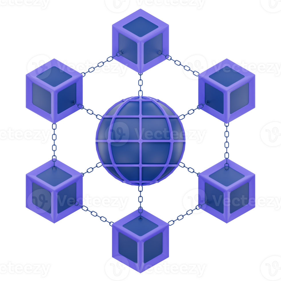 3D Blockchain Network Icon png