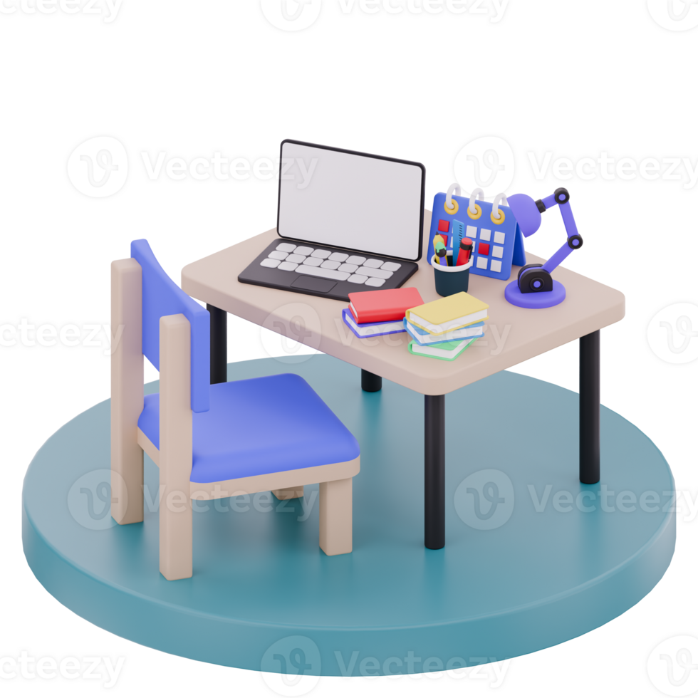 3D Student Study Nook png