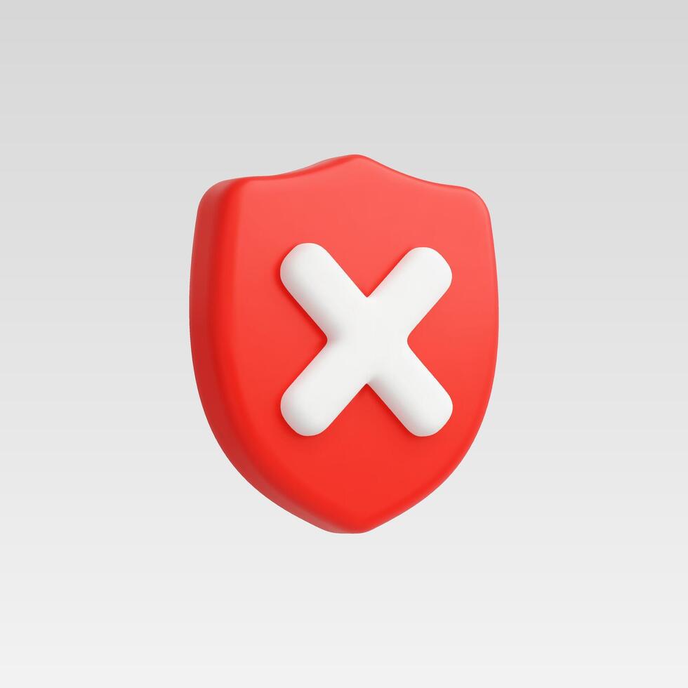 A 3D red shield icon with a white cross, symbolizing error or caution. vector
