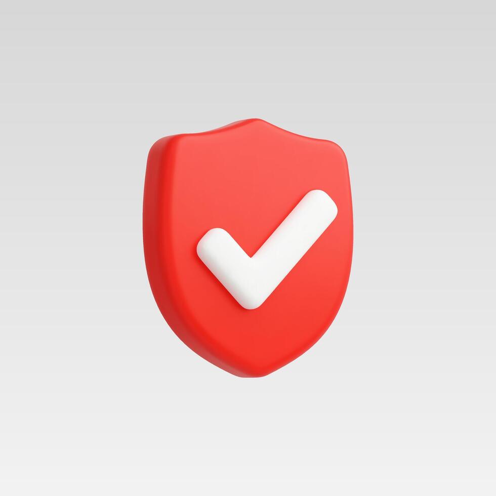 A red shield with a white check mark symbolizing security and trust. vector