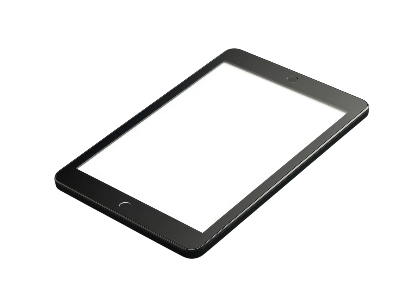 Black tablet frame with blank white screen isolated on transparent background png