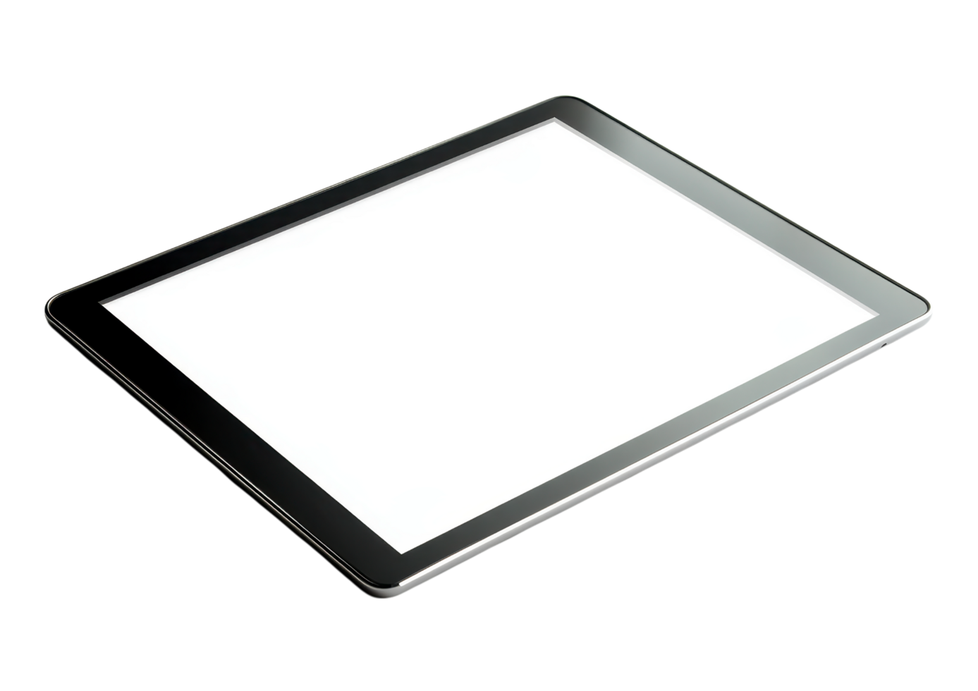 Black tablet with angled blank display isolated on transparent background png