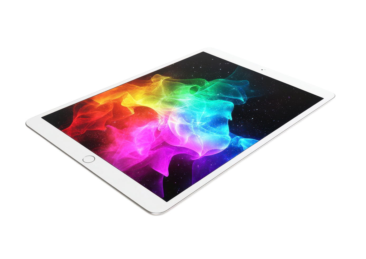 Modern tablet with colorful digital artwork on the screen isolated on transparent background png