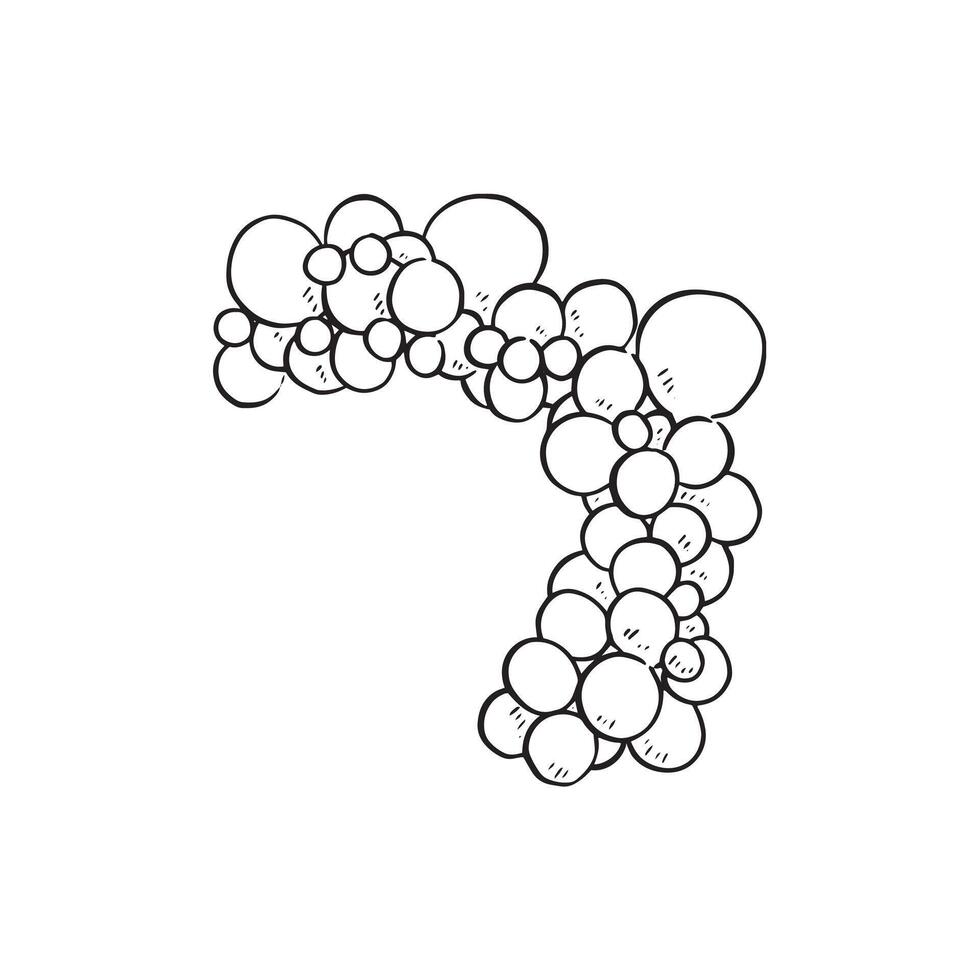 Half a balloon arch, display for a wedding or party, black and white illustration. vector