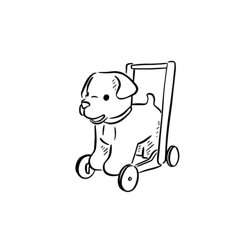 A kids toy, push around dog on wheels. vector
