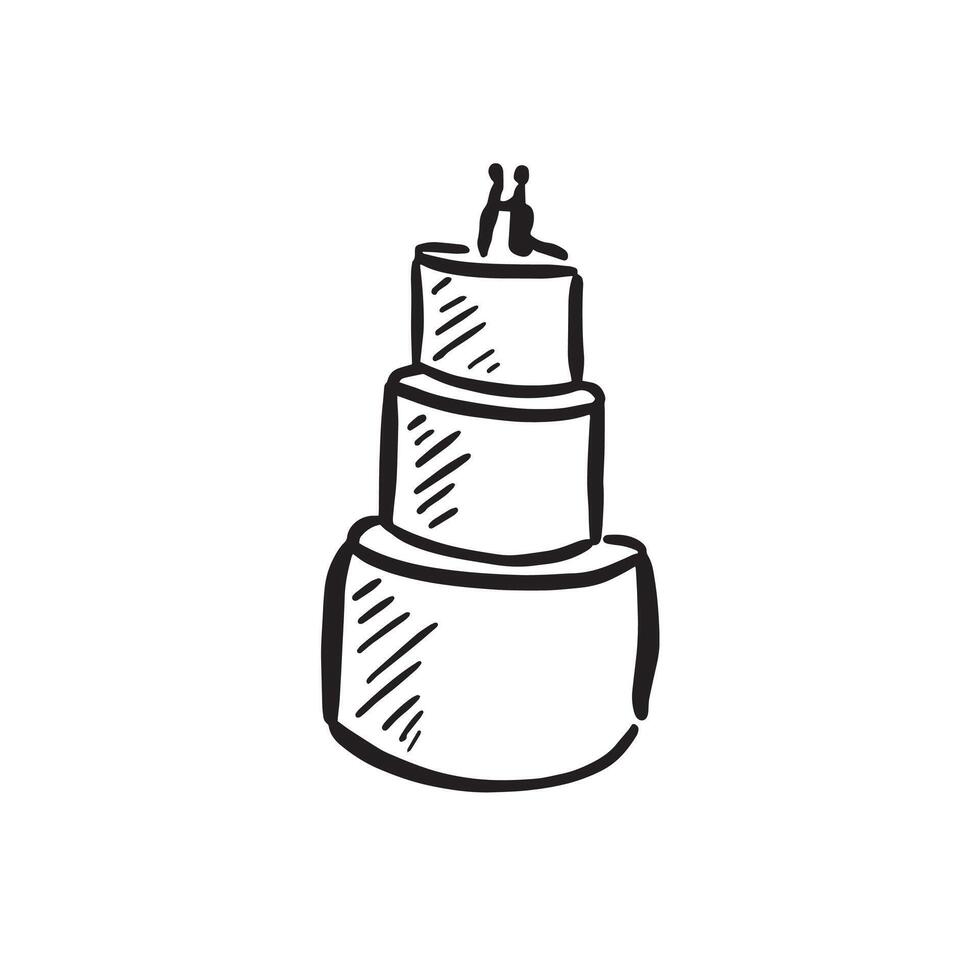 A three tier cake sketch in black line. vector