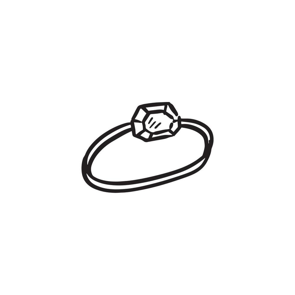 A sketched engagement ring. Illustrative style in black line. vector