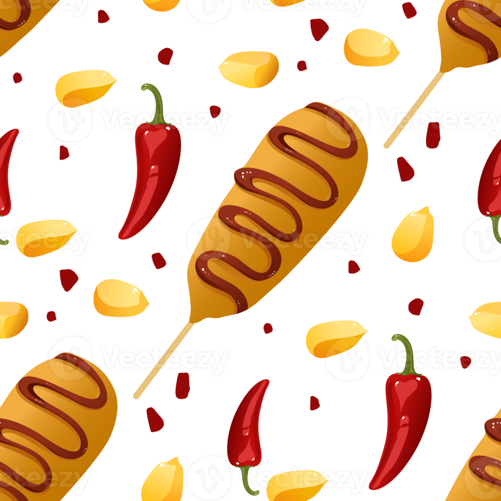 Seamless Corn Dog Pattern with Fun and Playful Style png