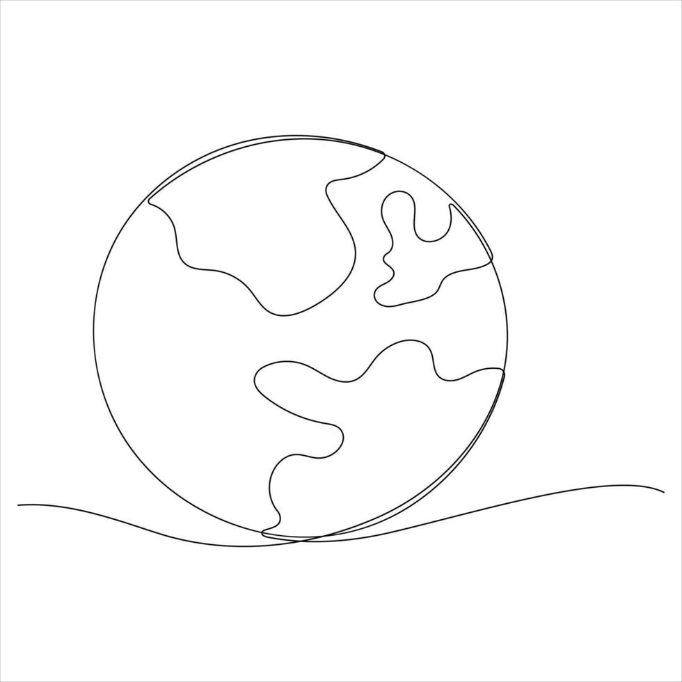Single line continuous drawing of earth global and concept world earth day outline outline illustration vector