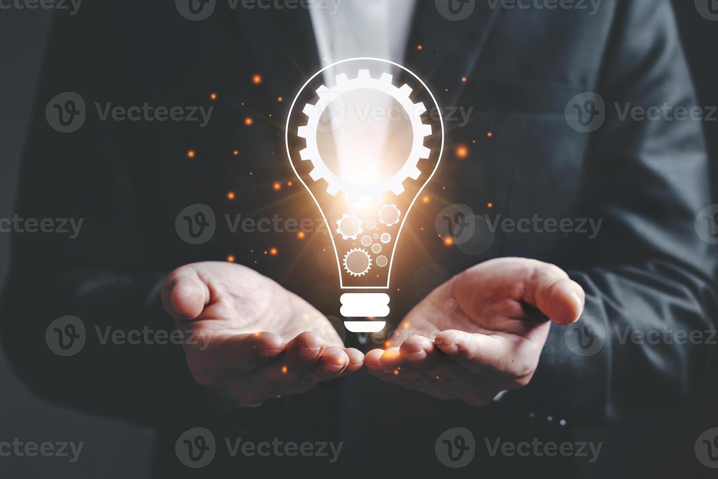 Asian business man with graphic light bulb ideas with new ideas photo