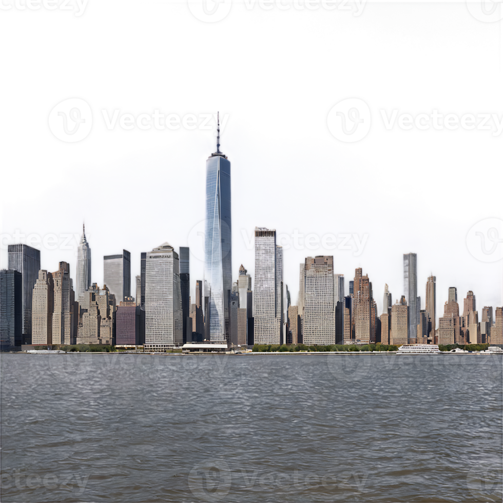 A city skyline with a large building in the middle png