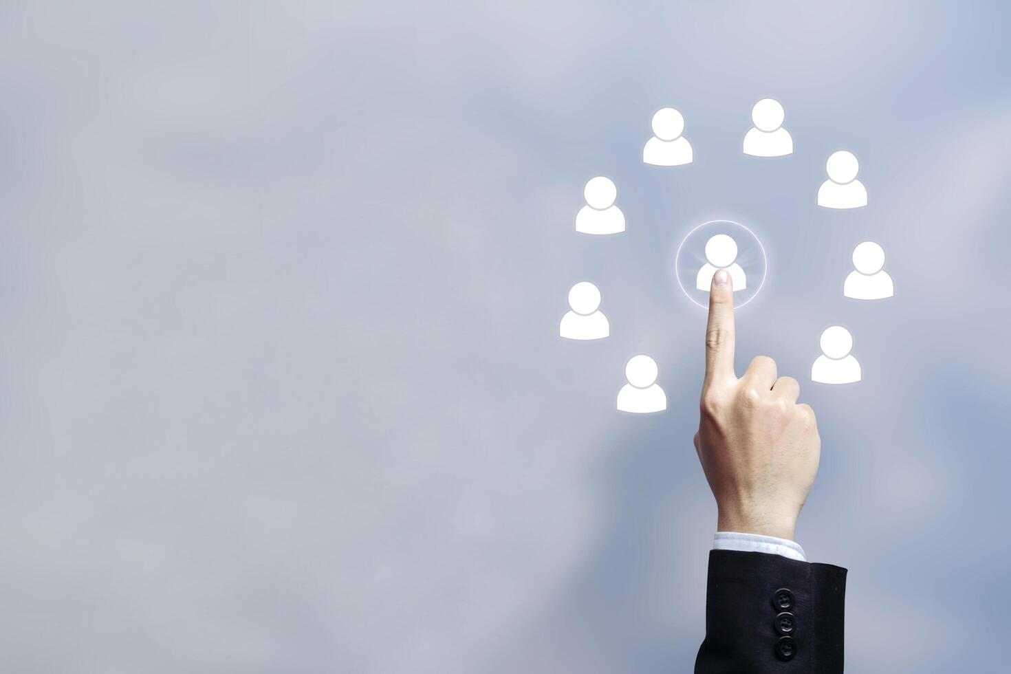 Human Resources. HR management, recruitment, employment, headhunting business concept. Human social network and leadership. On a fluffy background brightly blurred photo