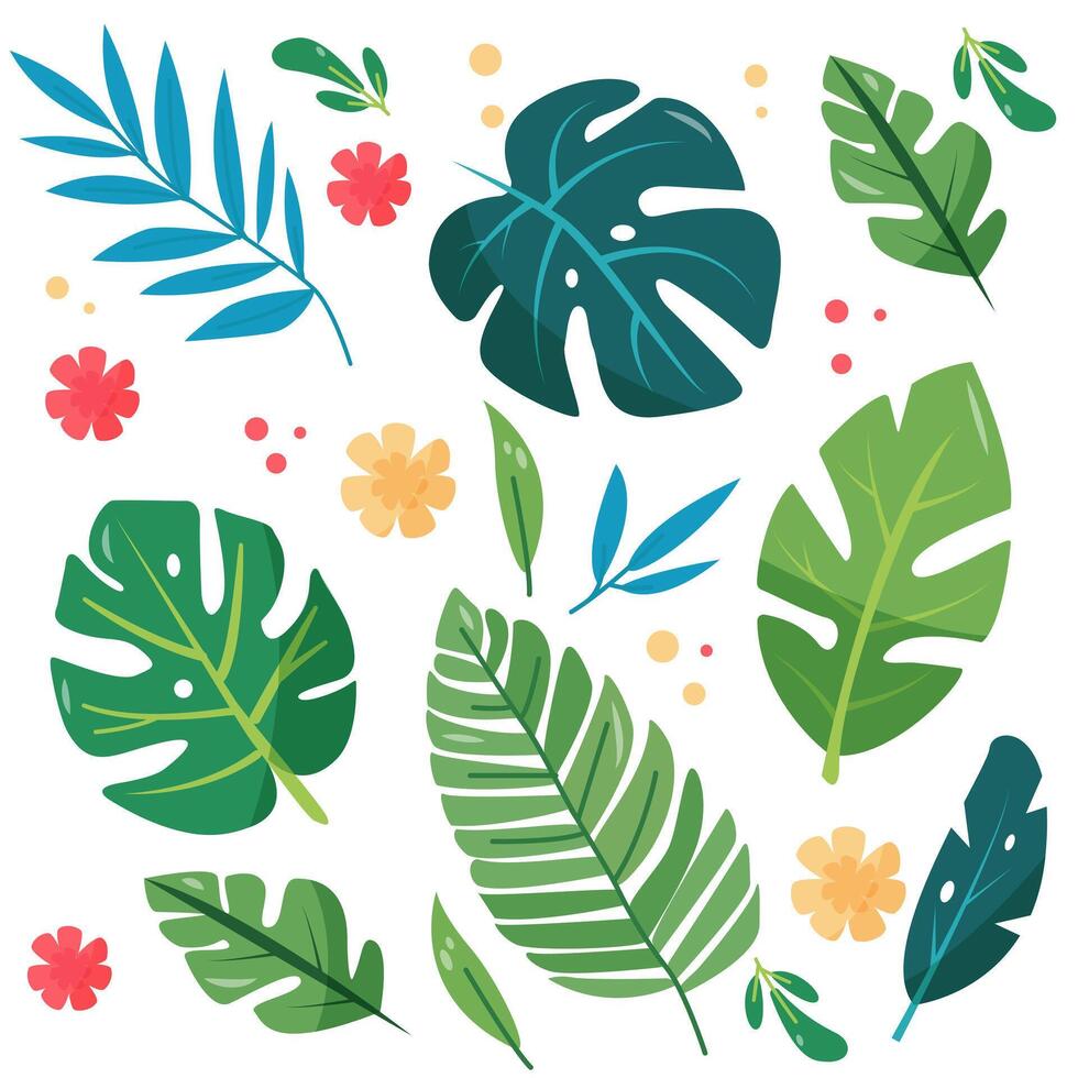 Set of tropical plants on a white background vector