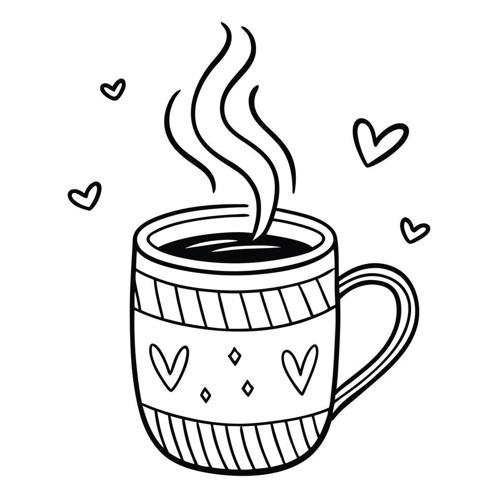 A steaming cup of hot coffee with a heart design, an illustration perfect for a cafe logo or breakfast icon vector