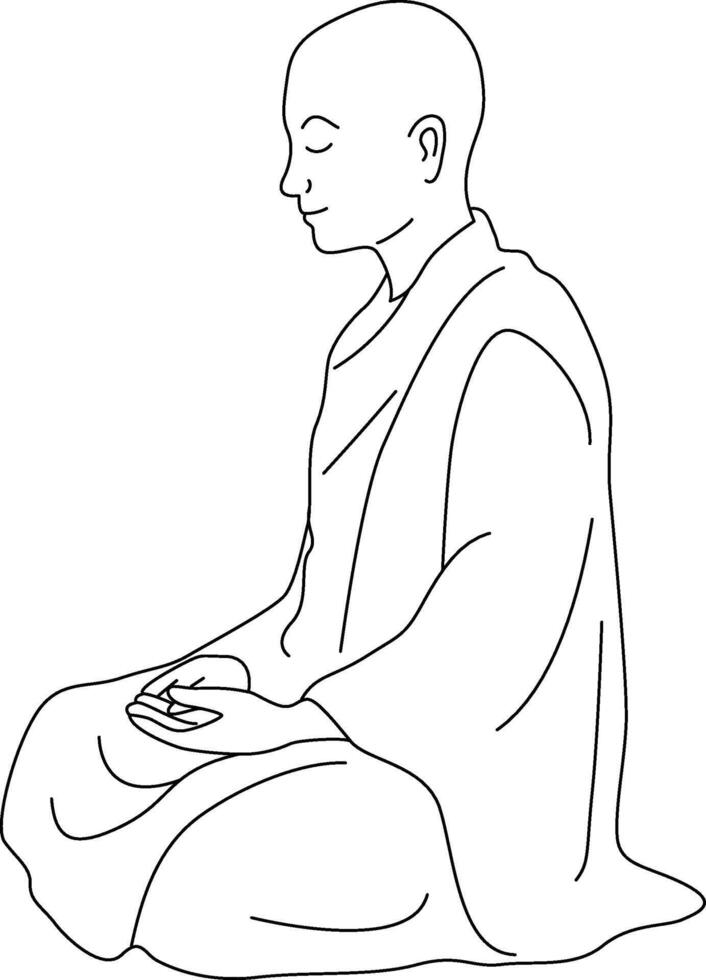 Calming Monk meditate Outline Drawing vector