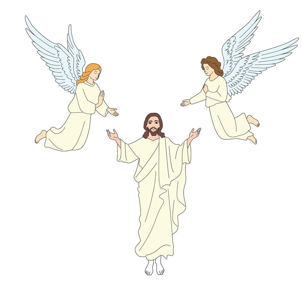 Jesus and angels Jesus resurrections illustration vector