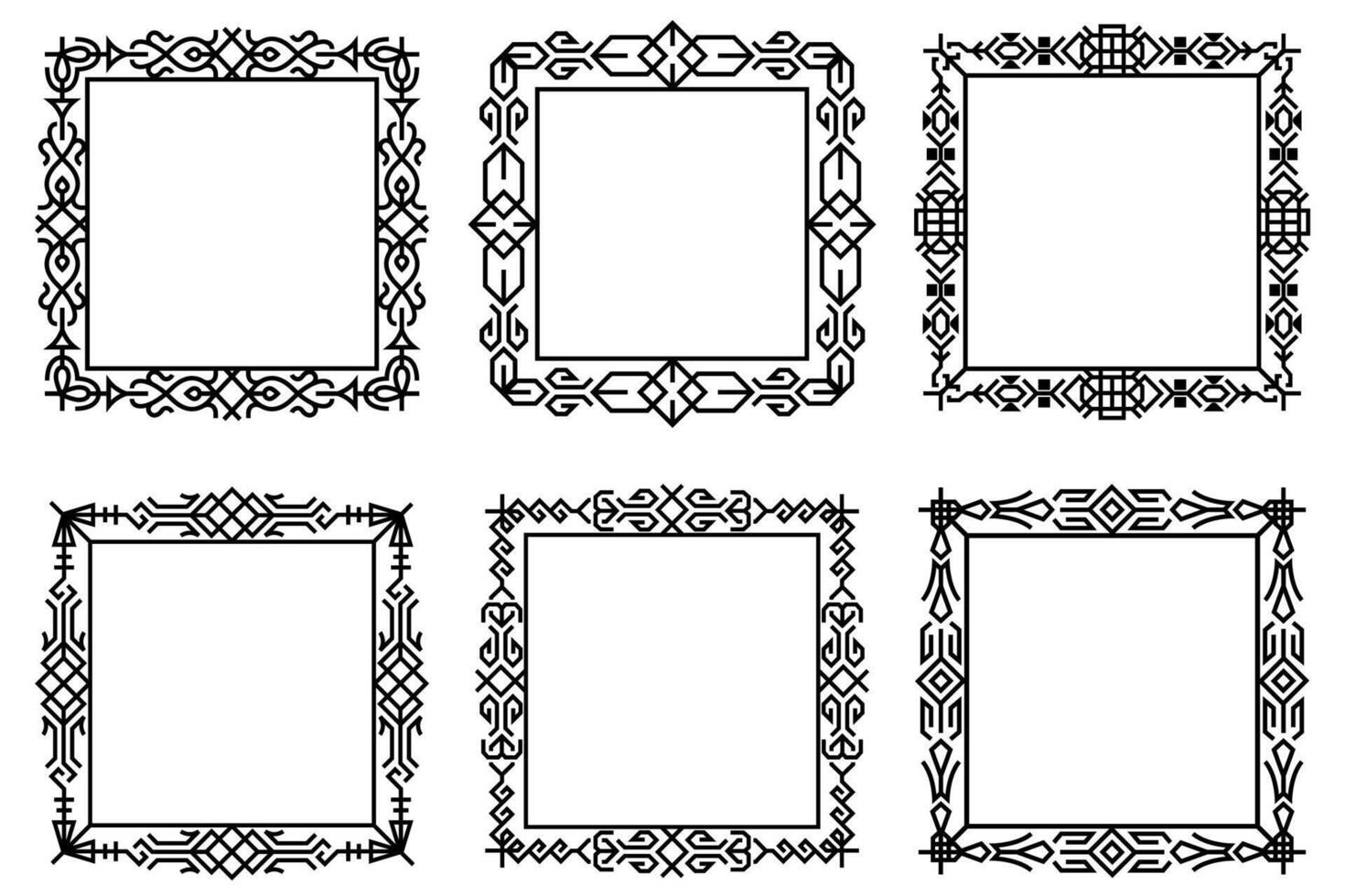 Set of Decorative Ornamental Borders With Intricate Designs. Abstract square ethnic, art deco frame designs. vector