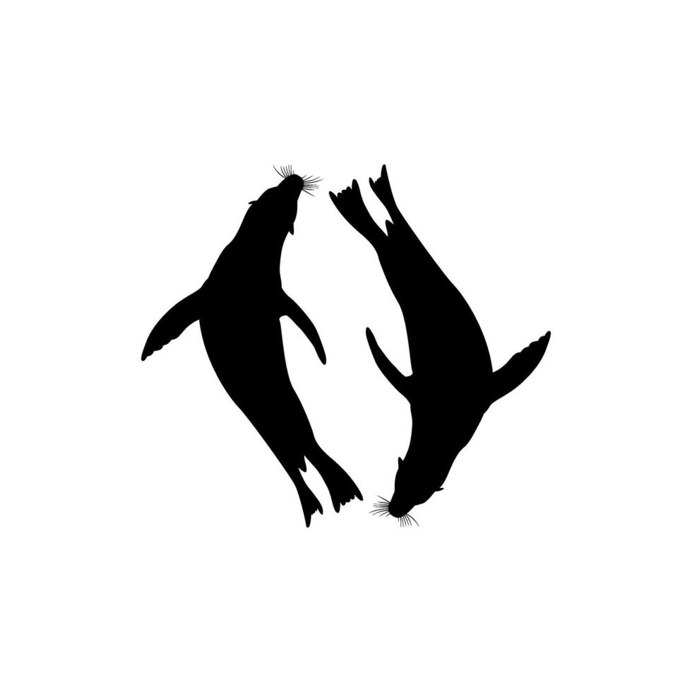 Pinnipeds or Seals Pair Silhouette. Flat and Editable vector